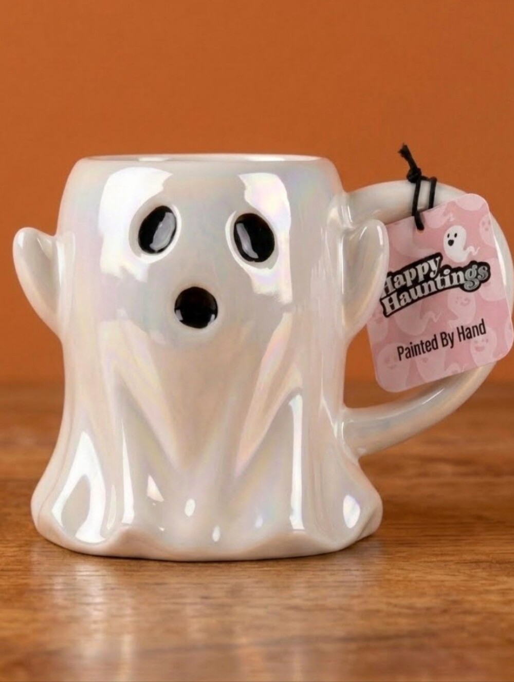 NWT Happy Hauntings Iridescent Ghost Mug White Glossy Pearlescent Halloween